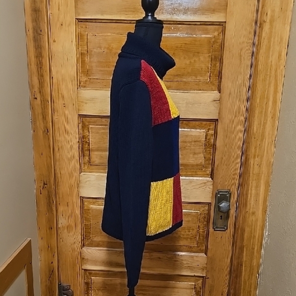 Liz Claiborne Colorblock Turtleneck Sweater - Red, Yellow, Blue, Navy - Picture 3 of 4